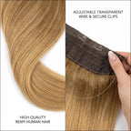 SISIYUYU Halo Hair Extensions Real Remy Human Hair, 14 Inch, 70g, Bronde Balayage, Invisible Wire for Thin Hair & Natural Volume - image 5