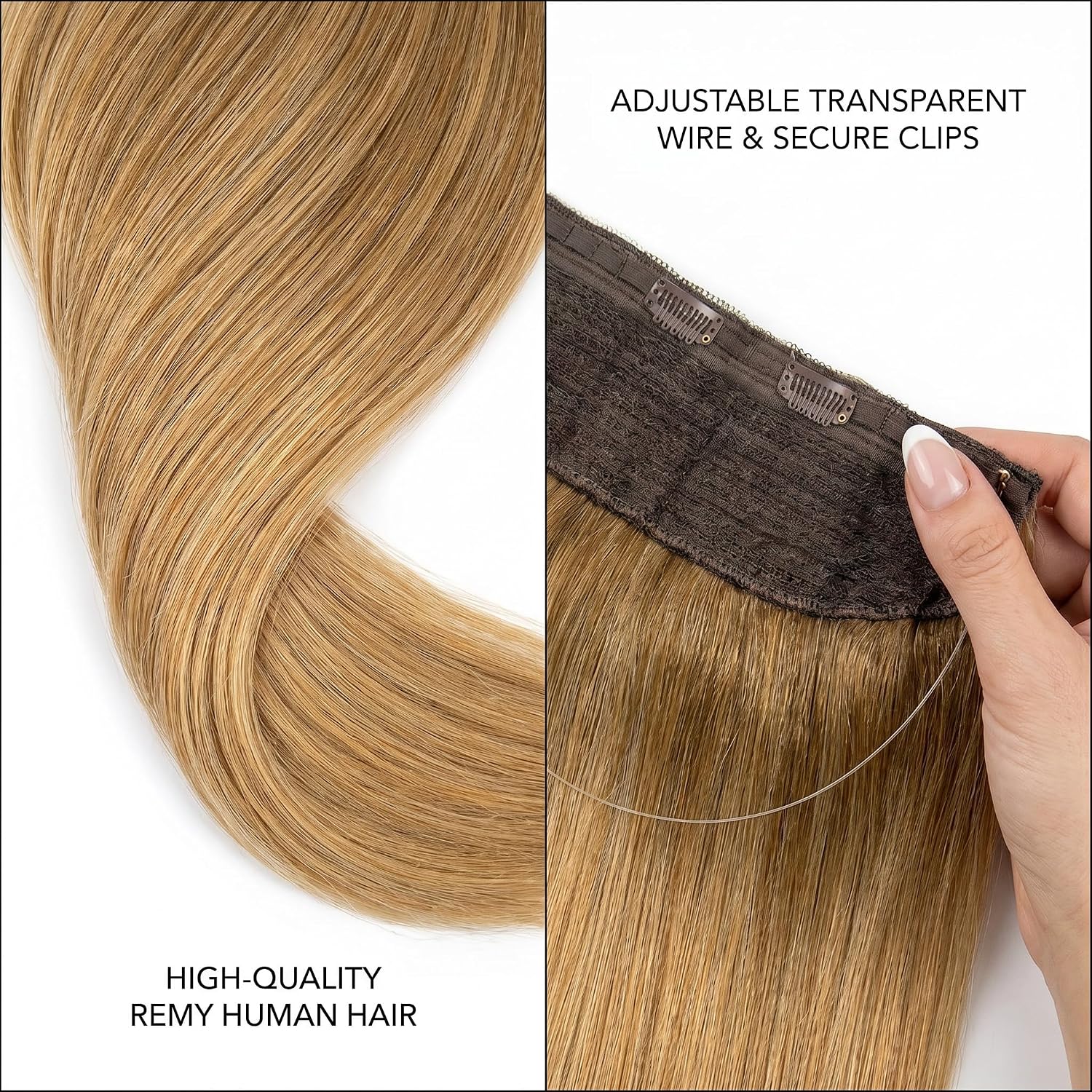 SISIYUYU Halo Hair Extensions Real Remy Human Hair, 14 Inch, 70g, Bronde Balayage, Invisible Wire for Thin Hair & Natural Volume - image 5