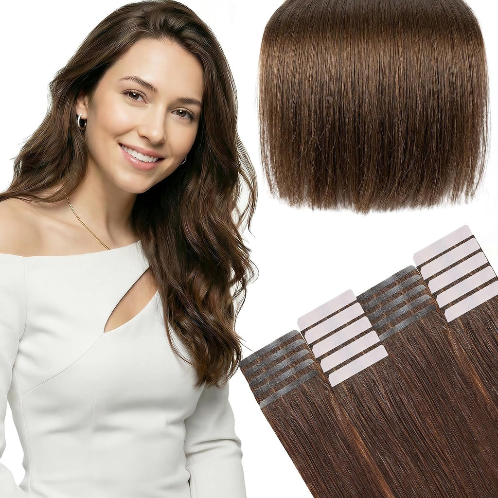 SISIYUYU Invisible Tape-In Hair Extensions Human Hair, 12 Inch, 40g 20pcs, #18/613 Dark Blonde with Honey Highlights, Seamless Skin Weft for Fine Thin Hair - image 9