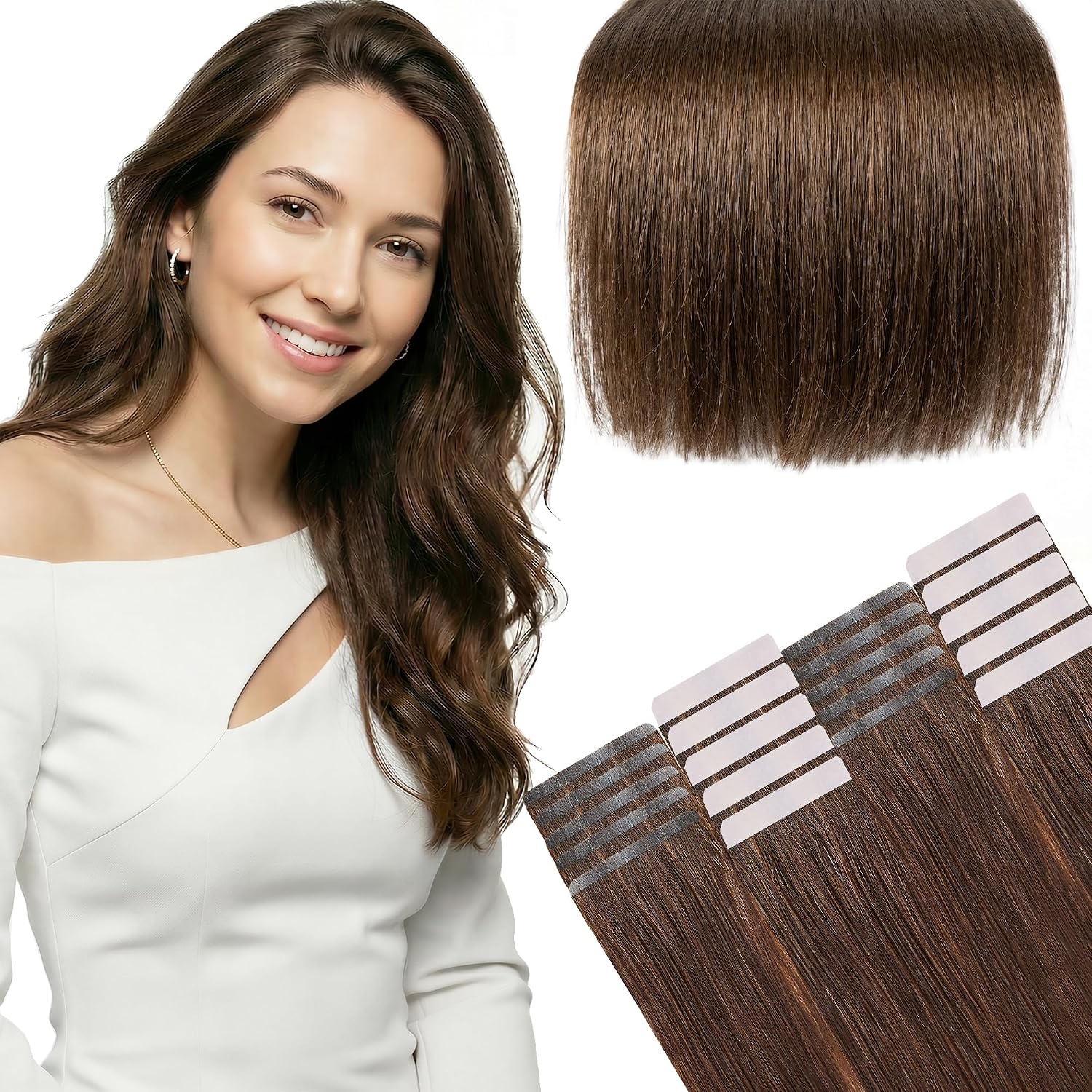 SISIYUYU Invisible Tape-In Hair Extensions Human Hair, 12 Inch, 40g 20pcs, #18/613 Dark Blonde with Honey Highlights, Seamless Skin Weft for Fine Thin Hair - image 9