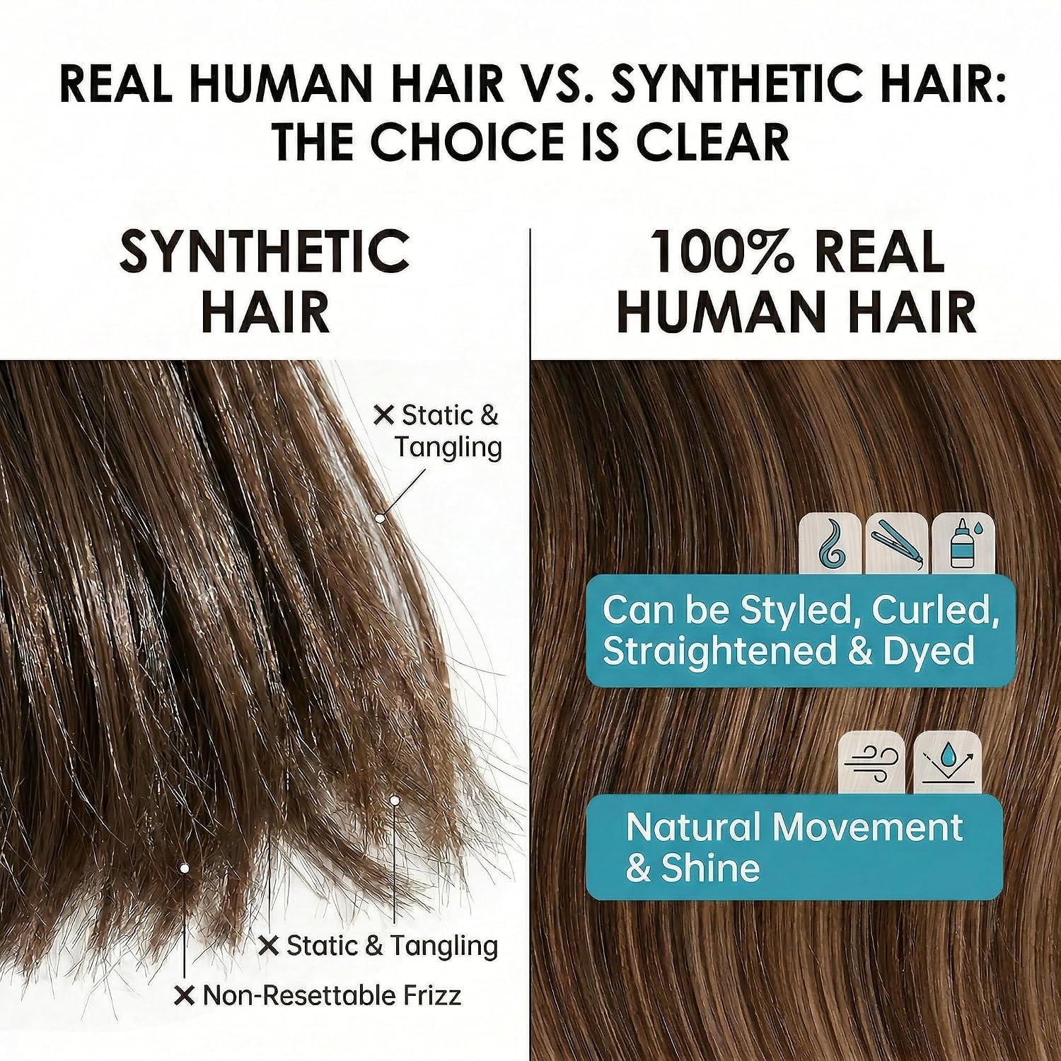 SISIYUYU Halo Hair Extensions Real Remy Human Hair, 12 Inch, 95g, Dark Brown, Invisible Wire for Thin Hair & Natural Volume - image 5
