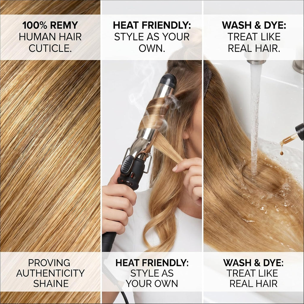 SISIYUYU Halo Hair Extensions Real Remy Human Hair, 14 Inch, 70g, Bronde Balayage, Invisible Wire for Thin Hair & Natural Volume - image 8