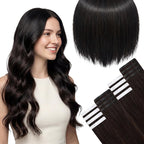 SISIYUYU Invisible Tape-In Hair Extensions Human Hair, 14 Inch, 40g 20pcs, #1B Natural Black, Seamless Skin Weft for Fine Thin Hair