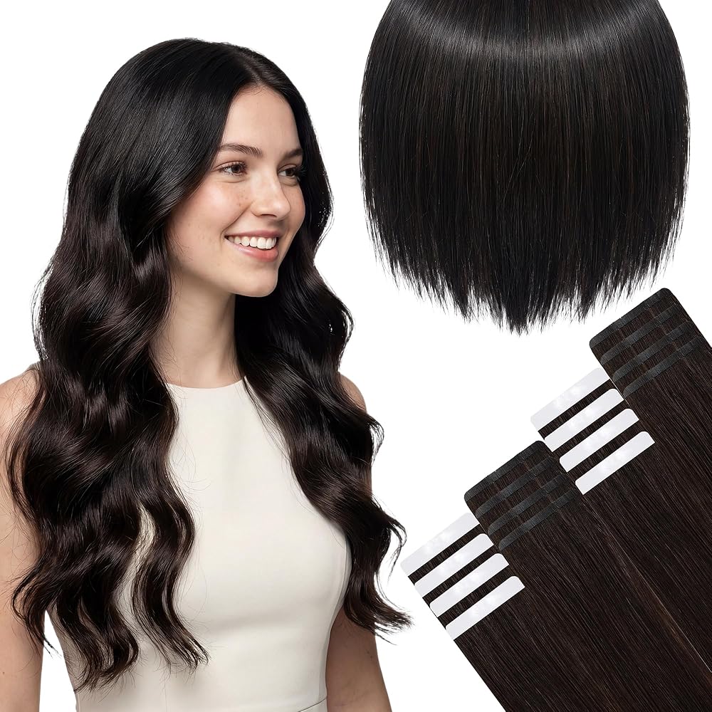 SISIYUYU Invisible Tape-In Hair Extensions Human Hair, 14 Inch, 40g 20pcs, #1B Natural Black, Seamless Skin Weft for Fine Thin Hair