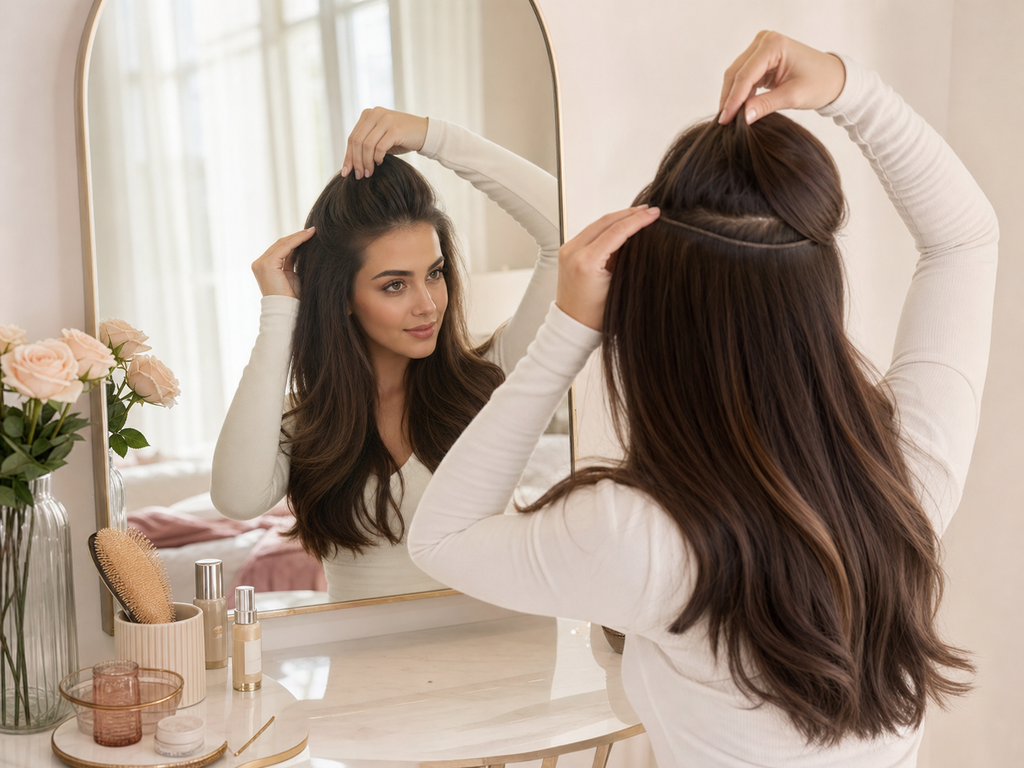 SISIYUYU Double Drawn Halo Human Hair Extensions