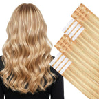 SISIYUYU Invisible Tape-In Hair Extensions Human Hair, 12 Inch, 40g 20pcs, #18/613 Dark Blonde with Honey Highlights, Seamless Skin Weft for Fine Thin Hair