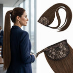 SISIYUYU Human Hair Ponytail Extension, 22 Inch, 130g, Light Neutral Brown, Wrap Around Quick Volume