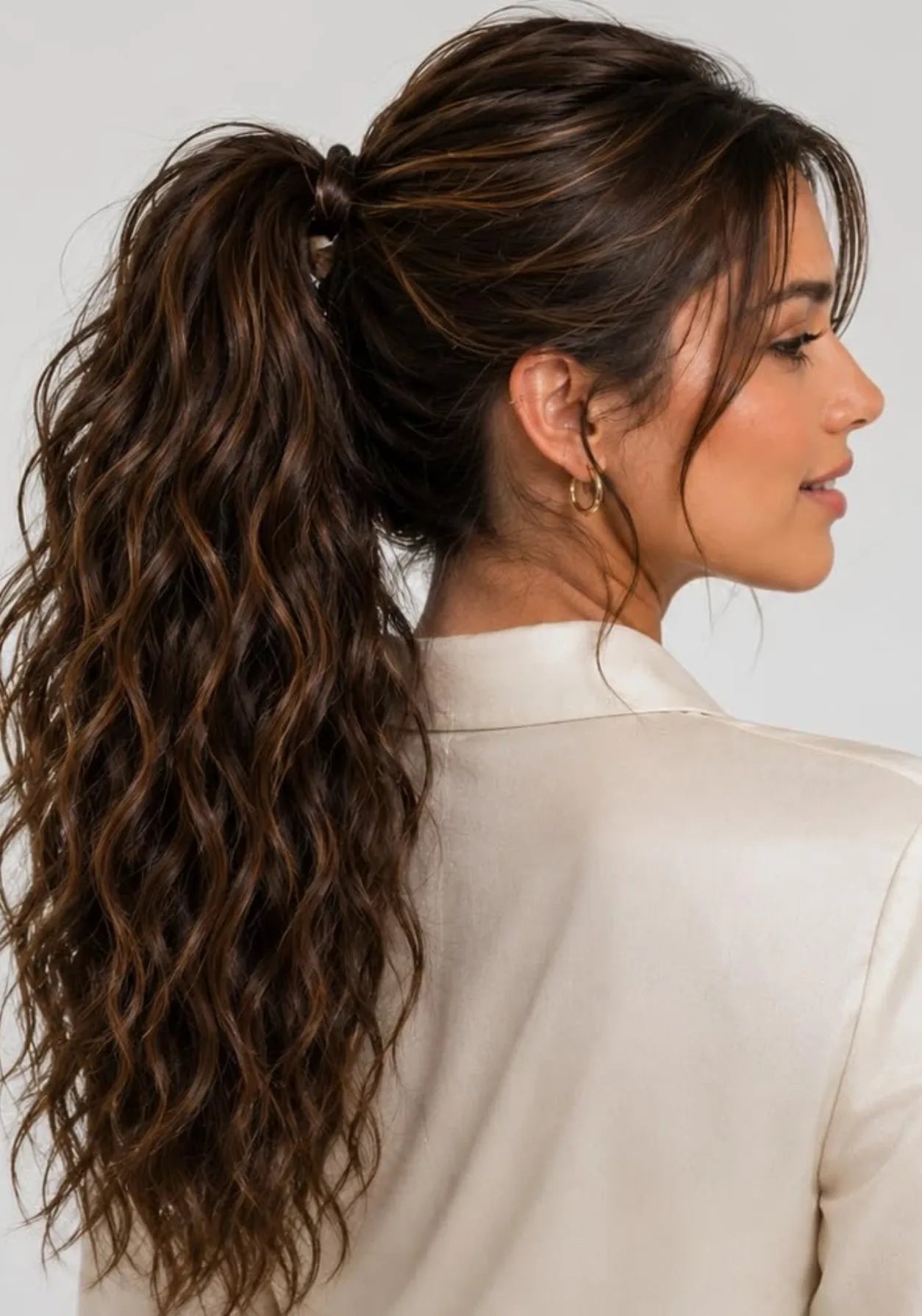 Natural wave detail through real human-hair ponytail lengths