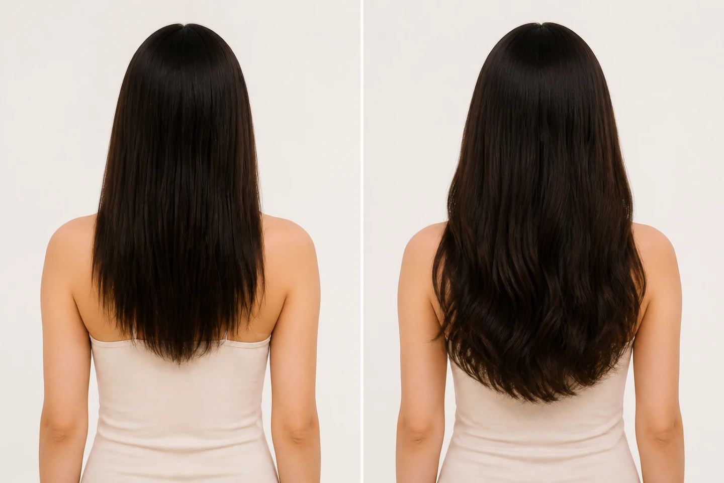Comparison of softer Lightweight Halo fullness and fuller Double Drawn Halo ends