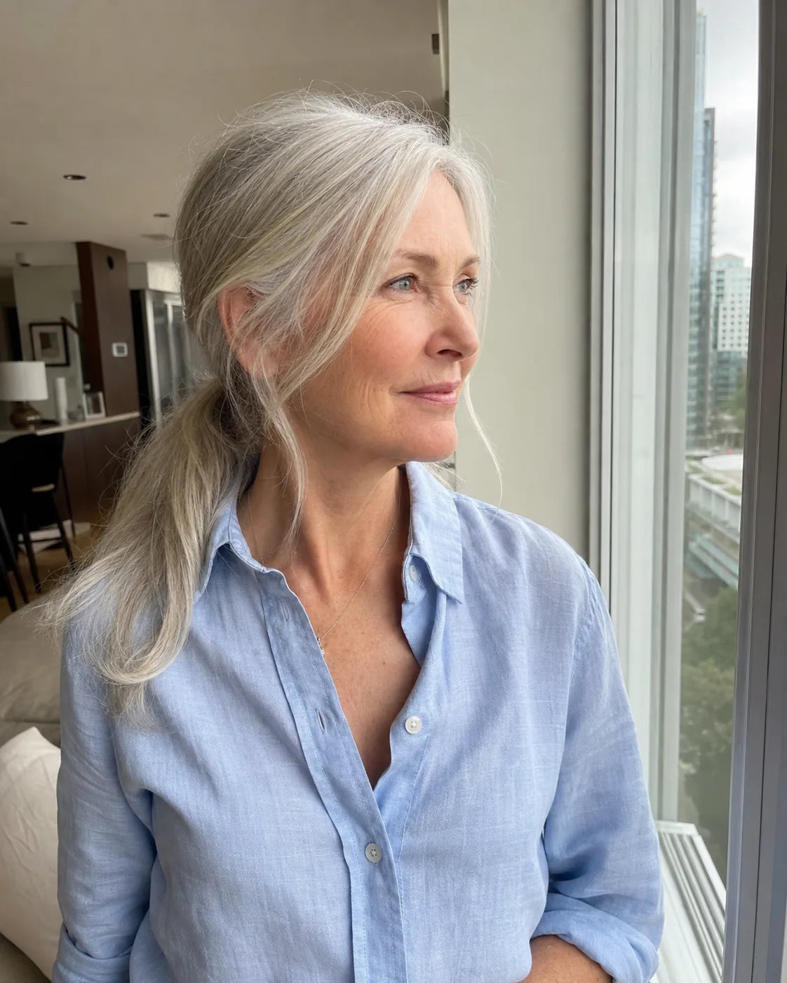 Soft silver low ponytail, Ponytail hair inspiration